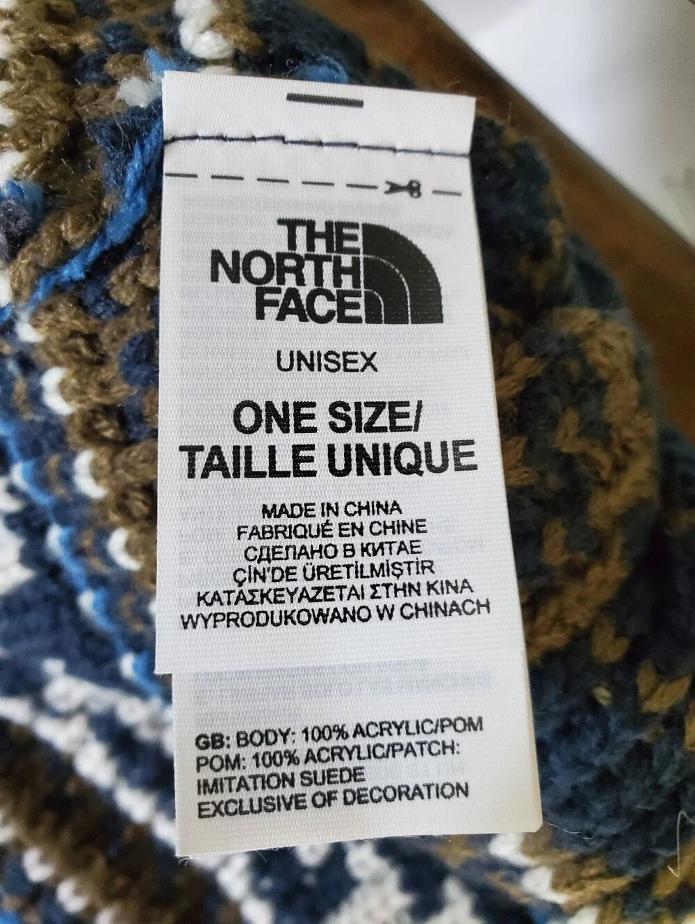 The North Face Fair Isle Knit Beanie Hat Blue Pom Pom Unisex